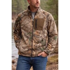 Cabela's Men's Camouflage Fleece Hunting Jacket Brown Beige L Zippered Pockets